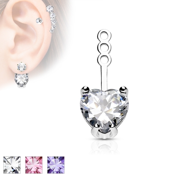 10mm Prong Set Heart CZ Earring Jacket / Cartilage Stud Add on Dangle - Picture 5 of 5